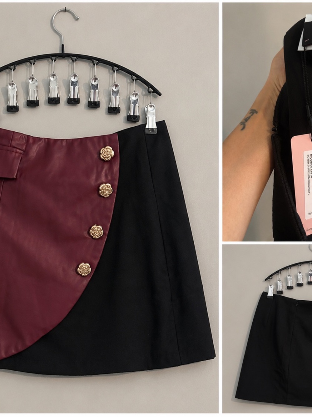 NWT Micas Black & Burgundy Faux Leather Mini Skirt – Size Large